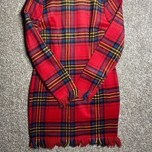 Mock-neck tartan print tassel bodycon dress
